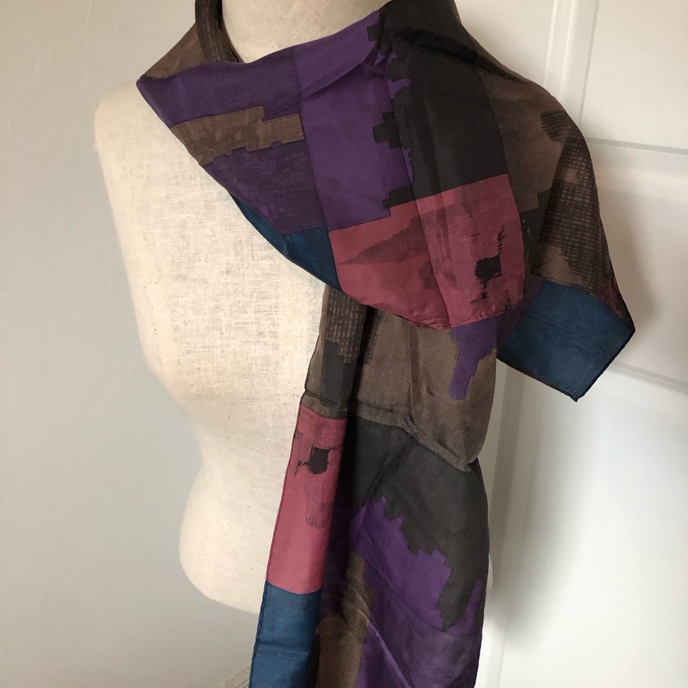 Taupe and Purple City Scape Print Scarf